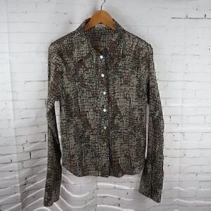 JAIPUR BROWN ANIMAL PRINT BUTTON DOWN BLOUSE WOMENS SIZE LARGE
